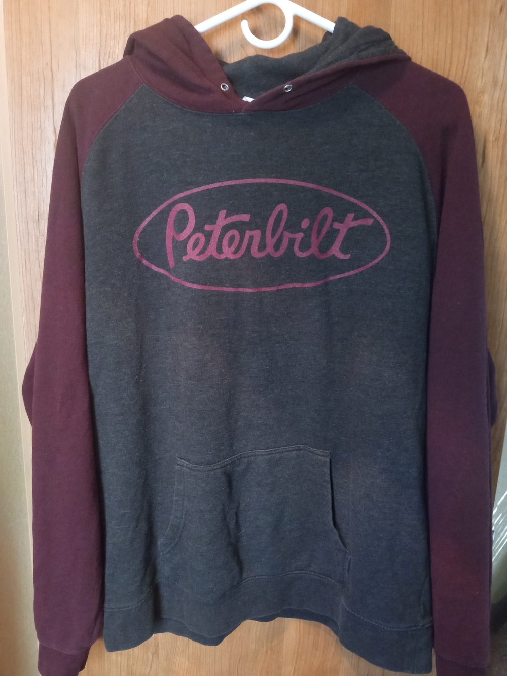 Men's Peterbilt Trucking Two-Tone Crewneck Hoodie in Charcoal and Maroon